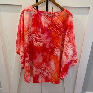 Chico’s Women’s Ruana L/XL Vibrant Red and Pink Abstract Blouse